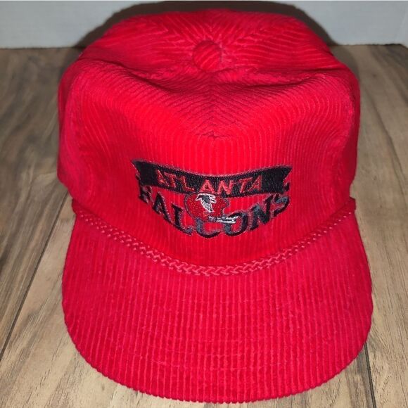 Vintage Atlanta Falcons Red Corduroy Hat Zipper Back by AmaPro - Picture 1 of 8